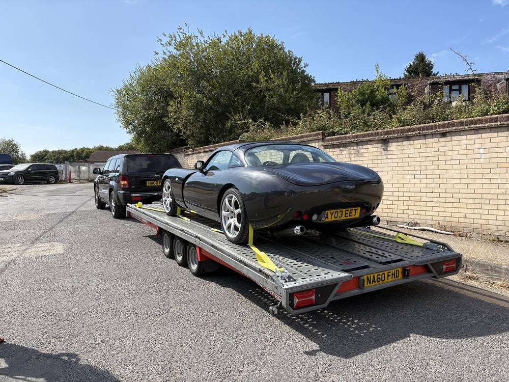 TVR Tuscan secured on the trailer