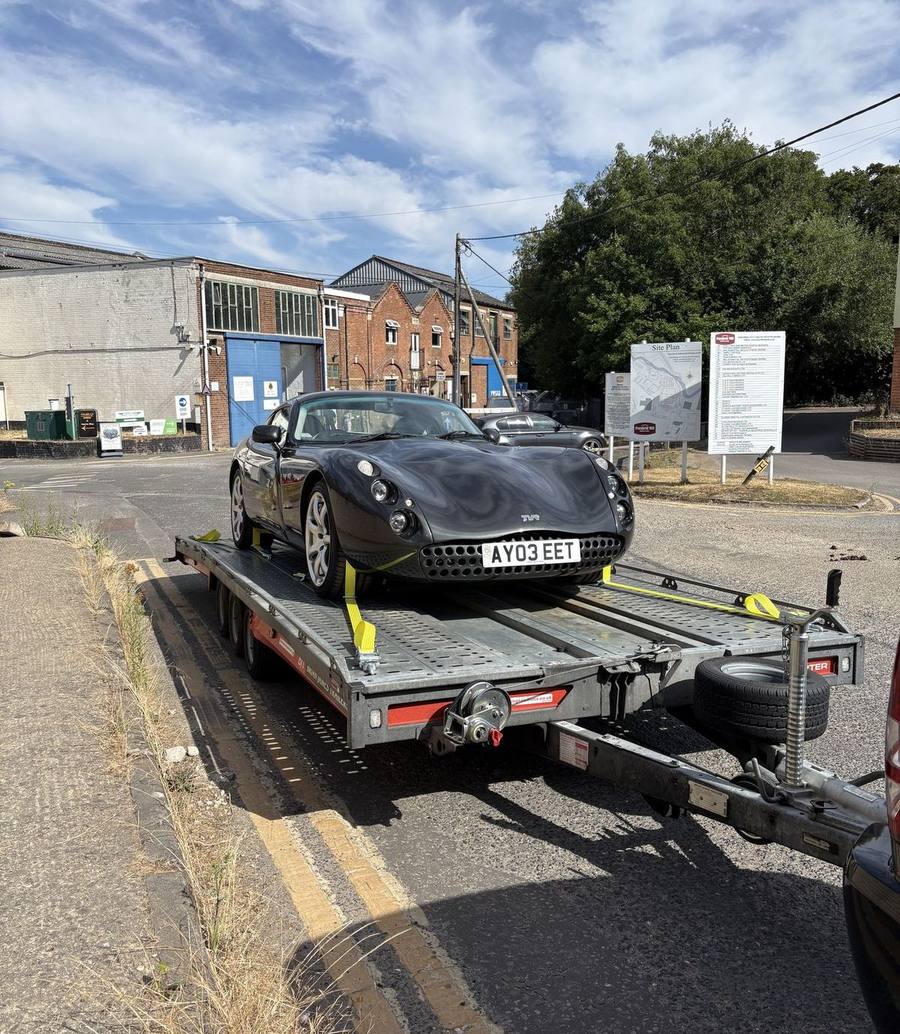 Recovered vehicle secured on the trailer at the roadside